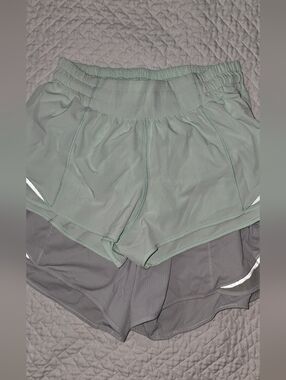 lululemon athletica (2) Mint Green And Light Grey Double-Layer Athletic Shorts